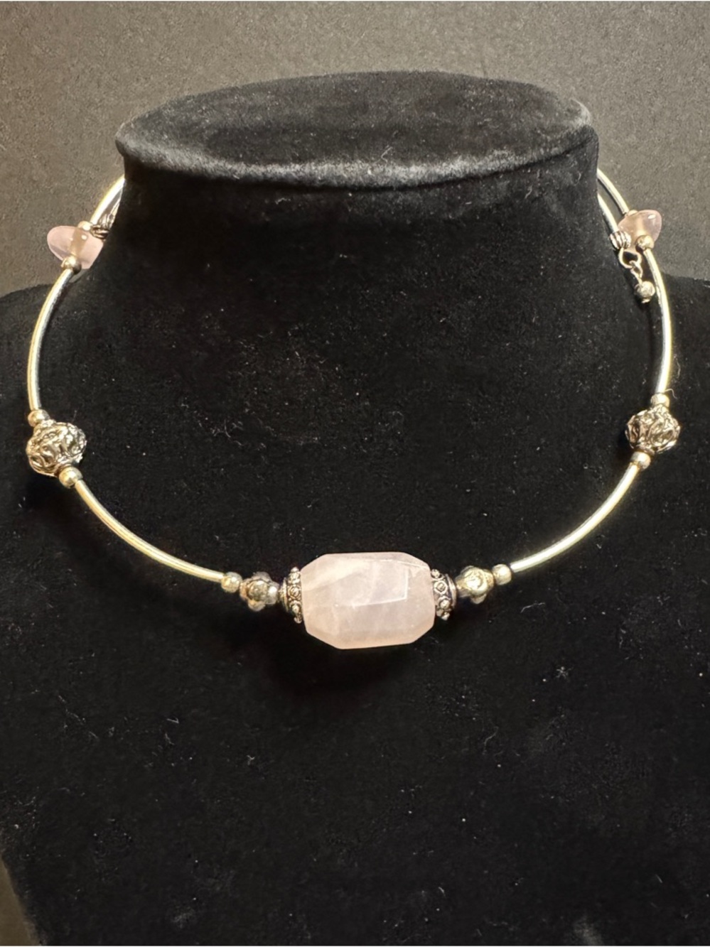 Rose Quartz Centerpiece Choker Necklace - Pink Gemstone